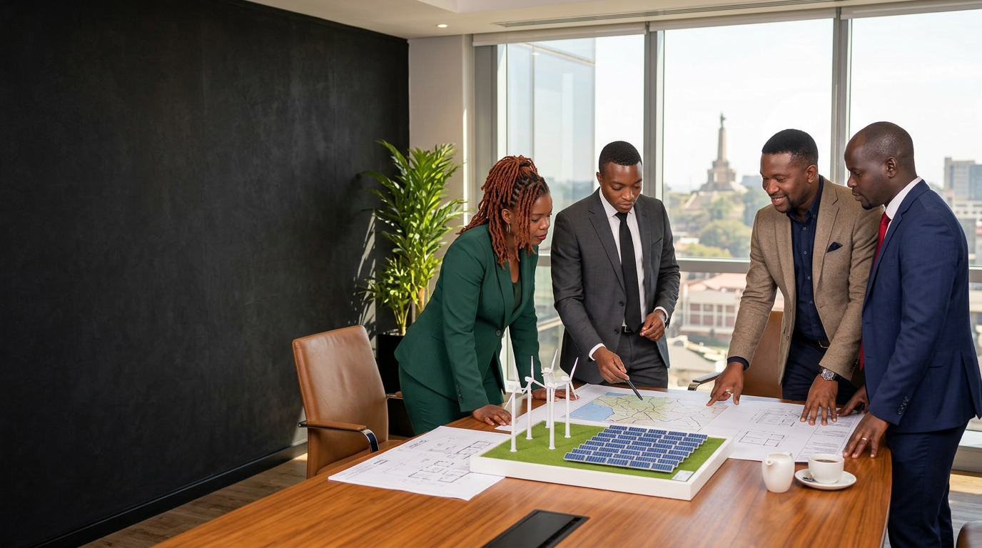 African business leaders discussing infrastructure and renewable energy plans